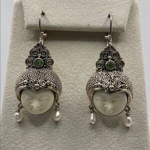 Handmade Novica Sterling Silver 925 Peridot Cultured Pearl Dangle Earrings